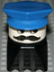 Minifig No: dupfig036  Name: Duplo 2 x 2 x 2 Figure Brick Early, Male on Black Base, Blue Police Hat, Moustache