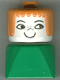 Minifig No: dupfig040  Name: Duplo 2 x 2 x 2 Figure Brick Early, Female on Green Base, Earth Orange Hair, Nose Freckles
