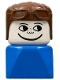 Minifig No: dupfig041  Name: Duplo 2 x 2 x 2 Figure Brick Early, Male on Blue Base, Brown Aviator Hat, Freckles