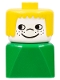 Minifig No: dupfig043  Name: Duplo 2 x 2 x 2 Figure Brick Early, Female on Green Base, Yellow Hair, Nose, Freckles on Cheeks