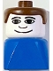 Minifig No: dupfig044  Name: Duplo 2 x 2 x 2 Figure Brick Early, Male on Blue Base, Brown Hair, Wide Smile