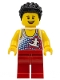 Minifig No: edu010  Name: Male, Tank Top with Surfer Silhouette, Red Legs, Black Hair