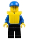 Minifig No: edu014  Name: Boat Worker - Plain Blue Torso, Black Legs, Blue Cap, Life Jacket