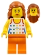 Minifig No: edu019  Name: Woman - Tank Top with Colored Stars, Orange Legs, Long Dark Orange Hair