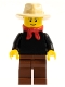 Minifig No: edu021a  Name: Gold Prospector - Male, Black Torso, Reddish Brown Legs, Tan Fedora Hat, Red Bandana, Black Eyebrows
