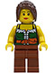 Minifig No: edu022  Name: Gold Prospector - Female, Dark Green Corset, Reddish Brown Legs, Dark Brown Ponytail, Red Lips
