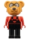 Minifig No: fab12b  Name: Fabuland Bear - Ricky Raccoon, Black Legs / Overalls, Red Top, Small Eyes Mask