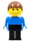 Minifig No: fab13a  Name: Basic Figure Human Boy Blue, Black Legs, Brown Hair
