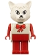 Minifig No: fab3h  Name: Fabuland Cat - Catherine / Cathy Cat (Cook), White Head and Top with Red Bow