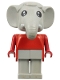 Minifig No: fab5b  Name: Fabuland Elephant - Edward Elephant, Light Gray Legs, Red Top and Arms