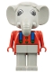 Lot ID: 257235103  Minifig No: fab5c  Name: Fabuland Elephant - Edward Elephant, Light Gray Legs, Red Top and Arms, Blue Braces