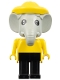 Minifig No: fab5d  Name: Fabuland Elephant - Edward Elephant, Black Legs, Yellow Raincoat and Hat, Black Eyes