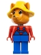 Minifig No: fab5f  Name: Fabuland Fox - Freddy Fox, Blue Legs / Overalls, Red Top, Yellow Hat