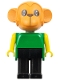 Minifig No: fab8d  Name: Fabuland Monkey - Chester Chimp, Brown Head, Black Legs, Green Top, Yellow Arms