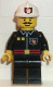 Minifig No: firec009 Name: Fire - Flame Badge and 2 Buttons, Black Legs, White Fire Helmet with Fire Logo Minifig No: firec009 Name: Fire - Flame Badge and 2 Buttons, Black Legs, White Fire Helmet with Fire Logo
