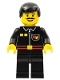 Minifig No: firec023  Name: Fire - Flame Badge and 2 Buttons, Black Legs, Black Male Hair