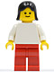 Minifig No: fmf001  Name: Plain White Torso with White Arms, Red Legs, Black Female Hair