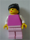 Minifig No: fre003  Name: Plain Dark Pink Torso with White Arms, Pink Legs, Black Ponytail Hair