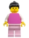 Lot ID: 401071910  Minifig No: fre003  Name: Plain Dark Pink Torso with White Arms, Pink Legs, Black Ponytail Hair