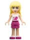 Minifig No: frnd0008  Name: Friends Stephanie - Magenta Layered Skirt, White Halter Top with Circles and Stars