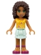 Minifig No: frnd0014  Name: Friends Andrea - Light Aqua Layered Skirt, Bright Light Orange Top with Music Notes