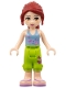 Minifig No: frnd0016  Name: Friends Mia - Medium Blue Top with 2 Butterflies, Lime Cropped Trousers
