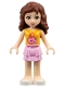 Minifig No: frnd0023  Name: Friends Olivia (Light Nougat) - Bright Pink Layered Skirt, Orange Top
