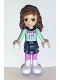 Minifig No: frnd0030  Name: Friends Olivia (Light Nougat) - Dark Blue Layered Skirt, Light Aqua Long Sleeve Christmas Top