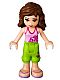 Minifig No: frnd0048  Name: Friends Olivia (Light Nougat) - Lime Cropped Trousers, Bright Pink Top