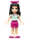 Minifig No: frnd0052  Name: Friends Emma - Magenta Layered Skirt, Light Aqua Top with Flower, Bow