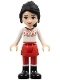 Minifig No: frnd0054  Name: Friends Lily - Red Skirt and Leggings, White Fair Isle Sweater with Moose