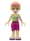 Minifig No: frnd0058 Name: Friends Stephanie - Magenta Wrap Skirt, Green Top with White Stripes, Hair with Visor Minifig No: frnd0058 Name: Friends Stephanie - Magenta Wrap Skirt, Green Top with White Stripes, Hair with Visor