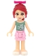 Minifig No: frnd0061  Name: Friends Mia - Bright Pink Layered Skirt, Sand Green Top, Magenta Bow
