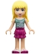 Minifig No: frnd0065  Name: Friends Stephanie - Magenta Layered Skirt, Sand Green Top