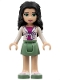 Minifig No: frnd0067  Name: Friends Emma - Sand Green Skirt, White Jacket with Bow over Magenta Top