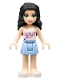 Minifig No: frnd0070  Name: Friends Emma - Bright Light Blue Skirt, White Top with Pink Flowers