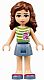 Minifig No: frnd0073  Name: Friends Olivia (Light Nougat) - Sand Blue Skirt, Green Top with White Stripes