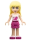 Minifig No: frnd008  Name: Friends Stephanie - Magenta Layered Skirt, White Halter Top with Circles and Stars