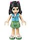 Minifig No: frnd0099  Name: Friends Emma - Sand Green Skirt, Medium Azure Top with Cross Logo, Magenta Bow