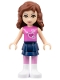 Lot ID: 330257120  Minifig No: frnd010  Name: Friends Olivia (Light Nougat) - Dark Blue Layered Skirt, Dark Pink Top with Hearts