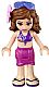 Minifig No: frnd0100  Name: Friends Olivia (Light Nougat) - Magenta Wrap Skirt, Dark Purple Bikini Top, Flower, Sunglasses