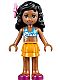 Minifig No: frnd0103  Name: Friends Kate - Bright Light Orange Layered Skirt, Dark Azure Bikini Top, Flower