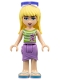 Minifig No: frnd0104  Name: Friends Stephanie - Medium Lavender Wrap Skirt, Green Top with White Stripes, Sunglasses