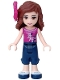 Minifig No: frnd0105  Name: Friends Olivia (Light Nougat) - Dark Blue Cropped Trousers, Magenta Top, Magenta Bow