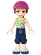 Minifig No: frnd0110  Name: Friends Mia - Dark Blue Cropped Trousers, Lime and White Striped Top, Helmet