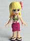 Minifig No: frnd0116  Name: Friends Stephanie - Magenta Wrap Skirt, Lime Bikini Top, Flower