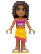 Minifig No: frnd0122  Name: Friends Andrea - Bright Light Orange Asymmetric Skirt with Magenta Fringe, Magenta Top with White Geometric Heart