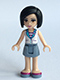Minifig No: frnd0128 Name: Friends Sandra - Sand Blue Skirt, White Vest over Striped Shirt Minifig No: frnd0128 Name: Friends Sandra - Sand Blue Skirt, White Vest over Striped Shirt