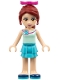 Minifig No: frnd0139  Name: Friends Mia - Medium Azure Layered Skirt, Light Aqua Top with Flower, Magenta Bow