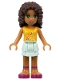 Minifig No: frnd014  Name: Friends Andrea, Light Aqua Layered Skirt, Bright Light Orange Top with Music Notes